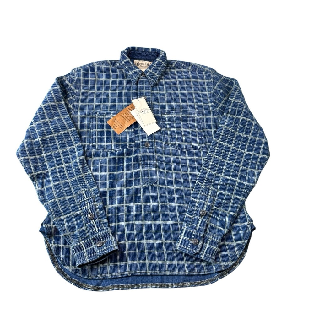 RRL Ralph Lauren Blue Woven Utility Checked Long Sleeve Button Front Shirt XS